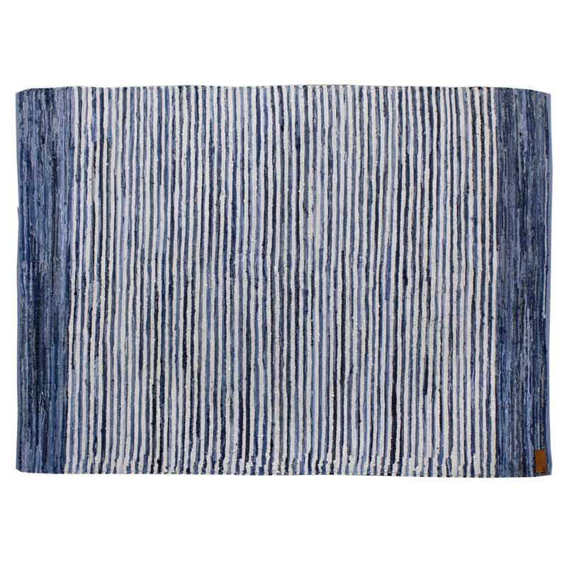 Upcycled Denim Striped Cotton Hand Loomed Area Rug, Rectangle 250 x 300cm