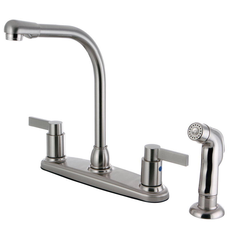 Kingston Brass NuvoFusion Two-Handle 4-Hole 8" Centerset Kitchen Faucet with Side Sprayer, Brushed Nickel