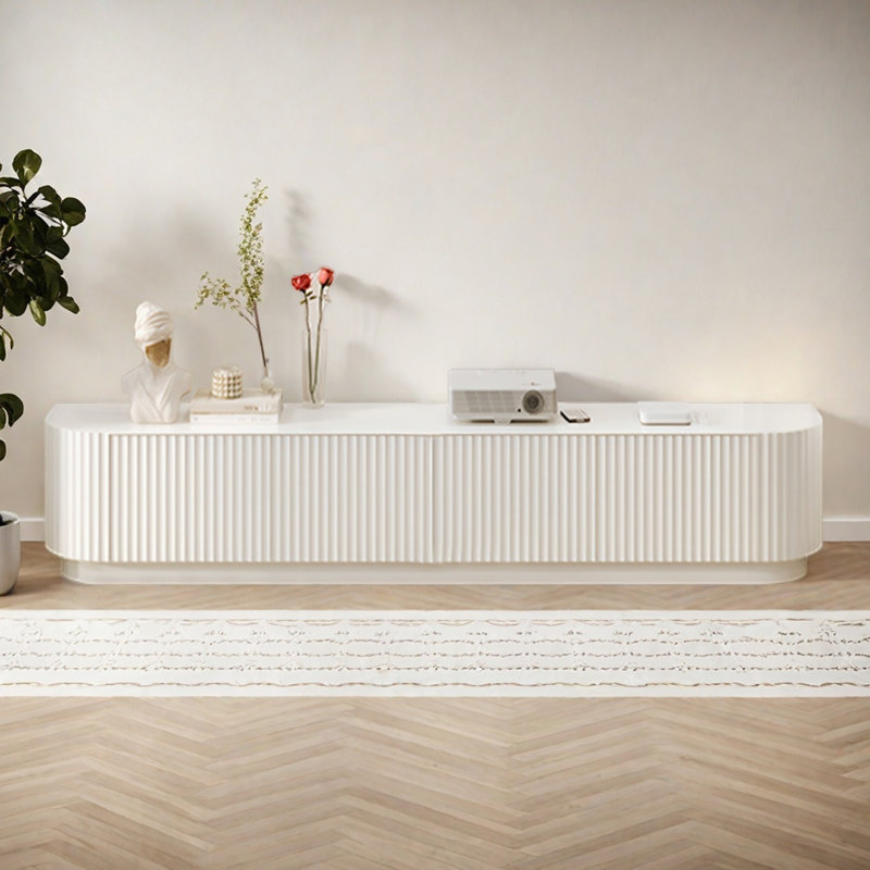 Meuble télé moderne avec tiroirs, H 18,9 po x L 94,48 po x l 15,75 po, Crème, crème