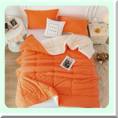 Bright Orange Jersey Knit Comforter Set - Ultra-Soft Reversible Bedding Blanket with Pillowsham - All Season Queen Size Bed Set