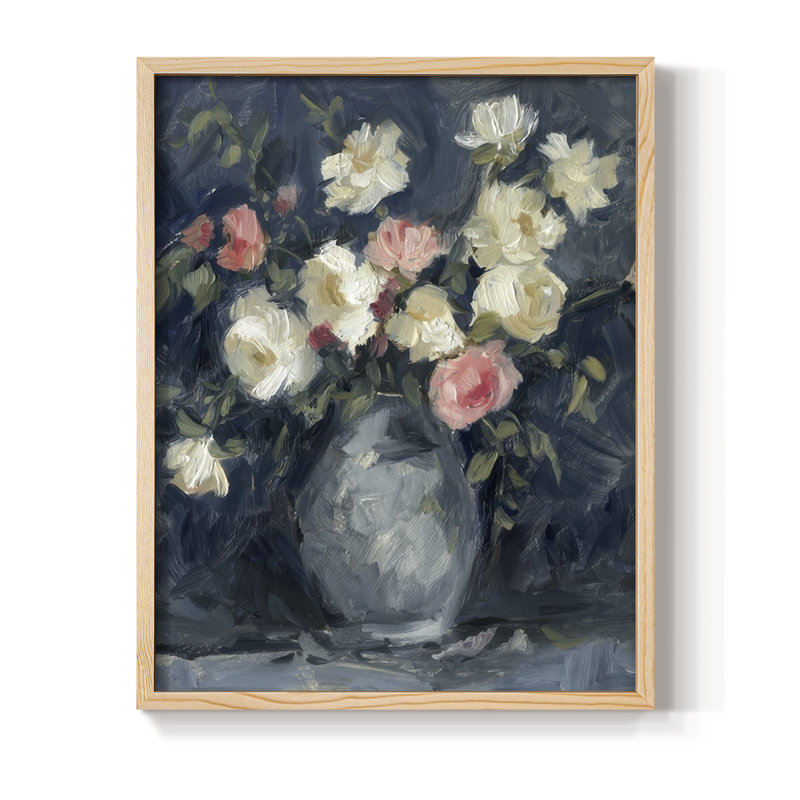 Impasto Floral Arrangement I Framed Print - Solid Wood, Naturel, H 11 po x l 9 po