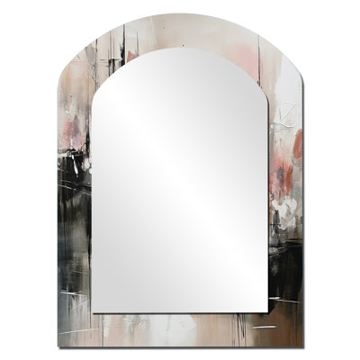 Rose, noir, Minimalims Fludity I - miroir mural asymétrique minimaliste, miroir de forme unique moderne, impression d'art en métal