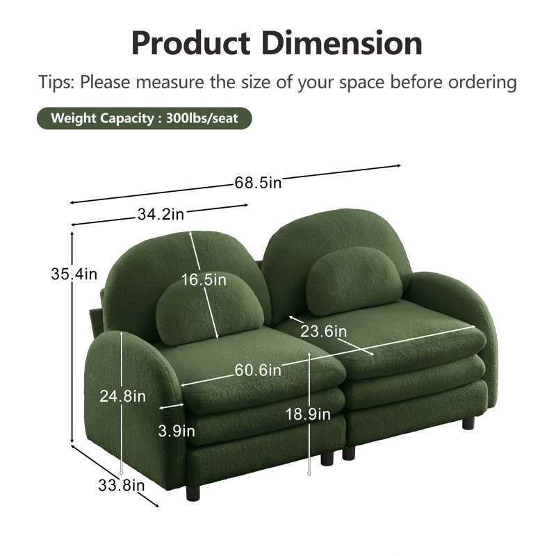 Canapé rembourré Cloud, causeuse modulaire, tissu en peluche, Vert
