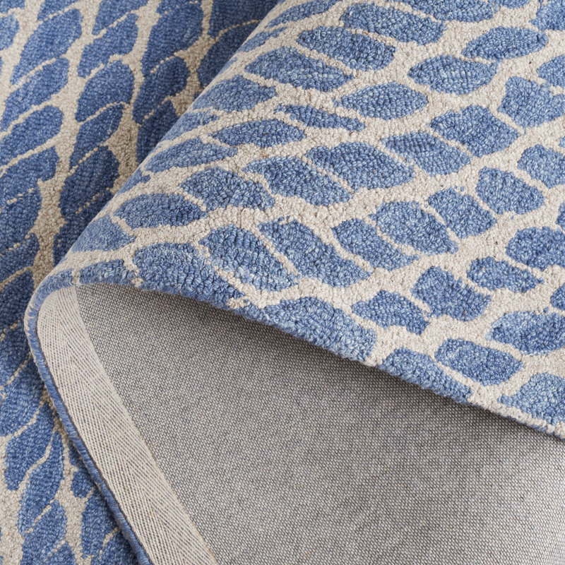 Ebony Hand Tufted Wool/Cotton Abstract Rug in Blue/Ivory, Rectangle 5' x 8'