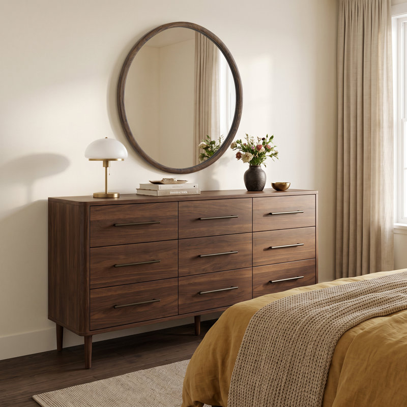 Miroir décoratif rond avec cadre texturé grain de bois, miroir de salle de bain mural, 36"
