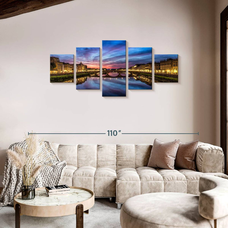 Sunset And Reflections Arno River Florence, 36" H x 80" W