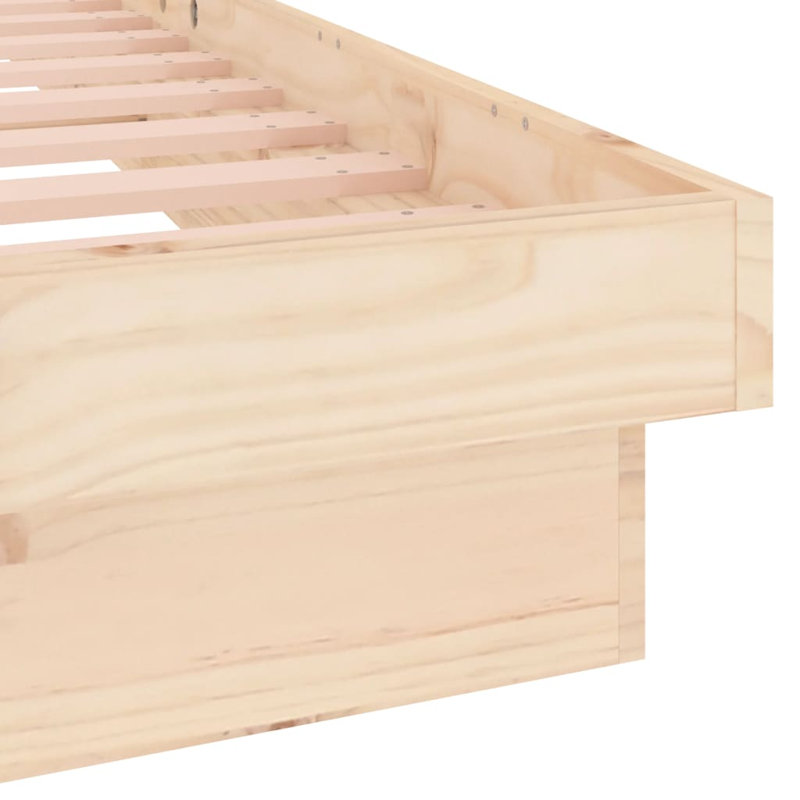 LED Bed Frame Solid Wood, Brown, Double (4'6)