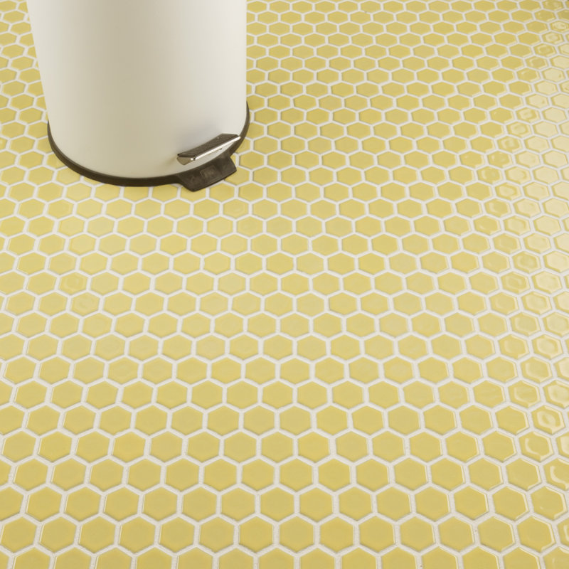 Hudson 1" x 1" Porcelain Honeycomb Mosaic Wall & Floor Tile, Vintage Yellow
