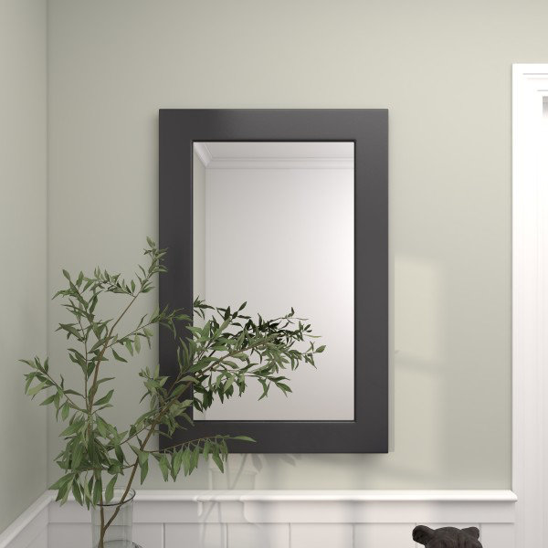 Wooden Minimalistic Rectangle Wall Mirror, Black, 36" x 24"