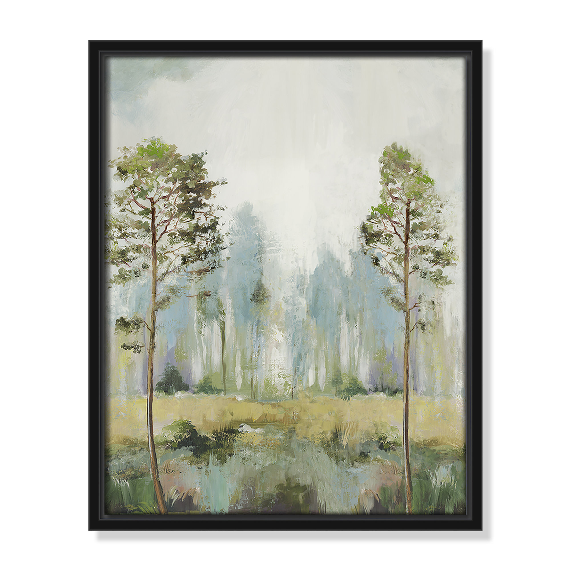 Tall Green Trees II by Teton Pearce - Floater Frame Print on Canvas, 15.5" H x 12.5" W, Black
