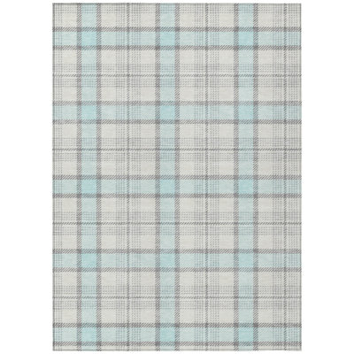 5' X 8' Sky Blue Plaid Washable Indoor Outdoor Area Rug