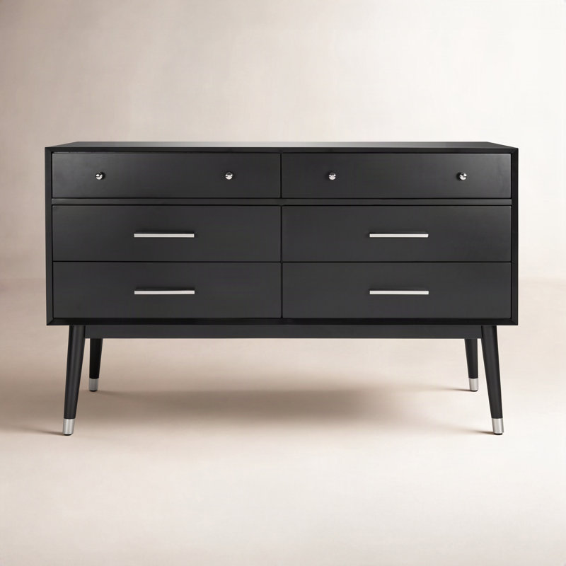 Commode double 6 tiroirs Samuel, Noir/argenté