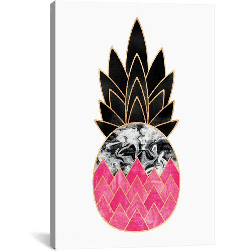 « précieux ananas ii », impression sur toile tendue, Blanc, Papier d'art encadré noir, H 32 po x l 24 po x P 1 po
