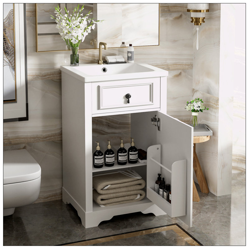 20-Inch Bathroom Vanity with Ceramic Sink, White