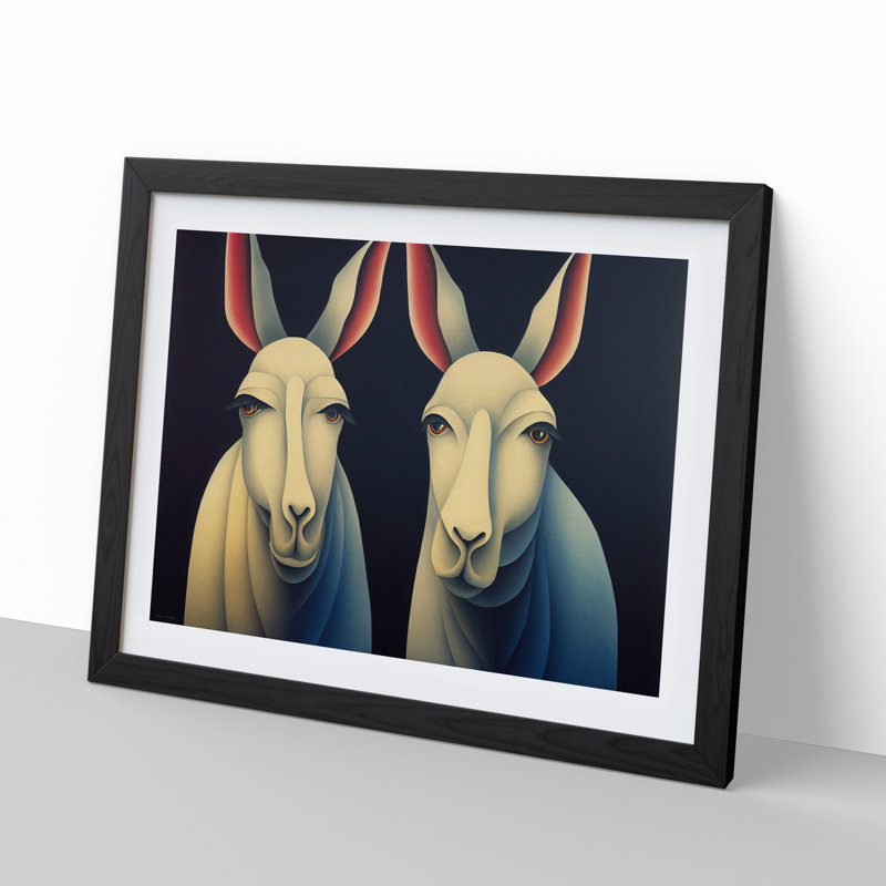 Symmetrical Donkeys - Single Picture Frame Print, 34cm H x 46cm W, Black