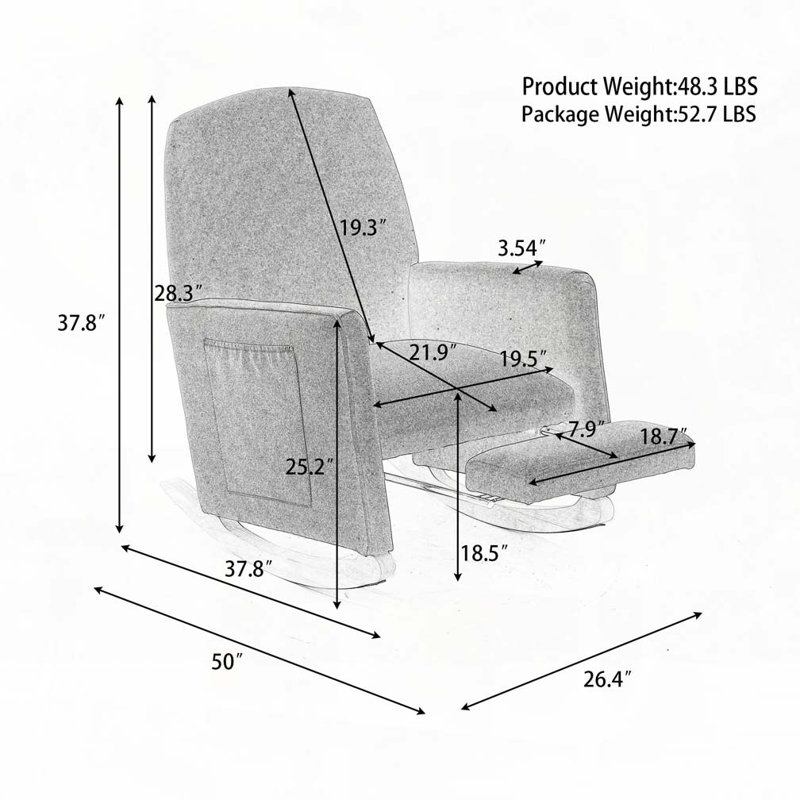 Chaise berçante en tissu avec repose-pieds réglable, Ourson rose