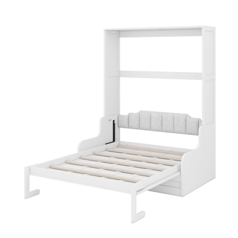 Queen Size Murphy Bed With Cushion, White