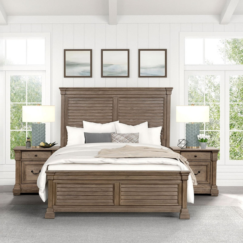 Ensemble de chambre à coucher de 3 pièces gris vieilli, Grand lit