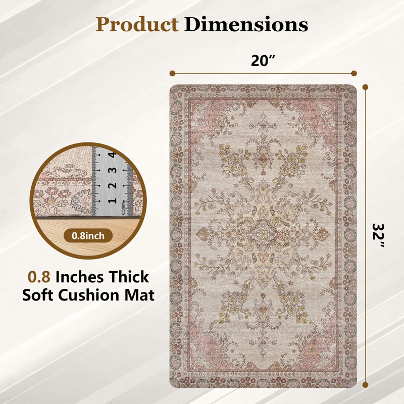 Waterproof High Density Foam Kitchen Rug, 32"L x 20"W, Yellow Persian