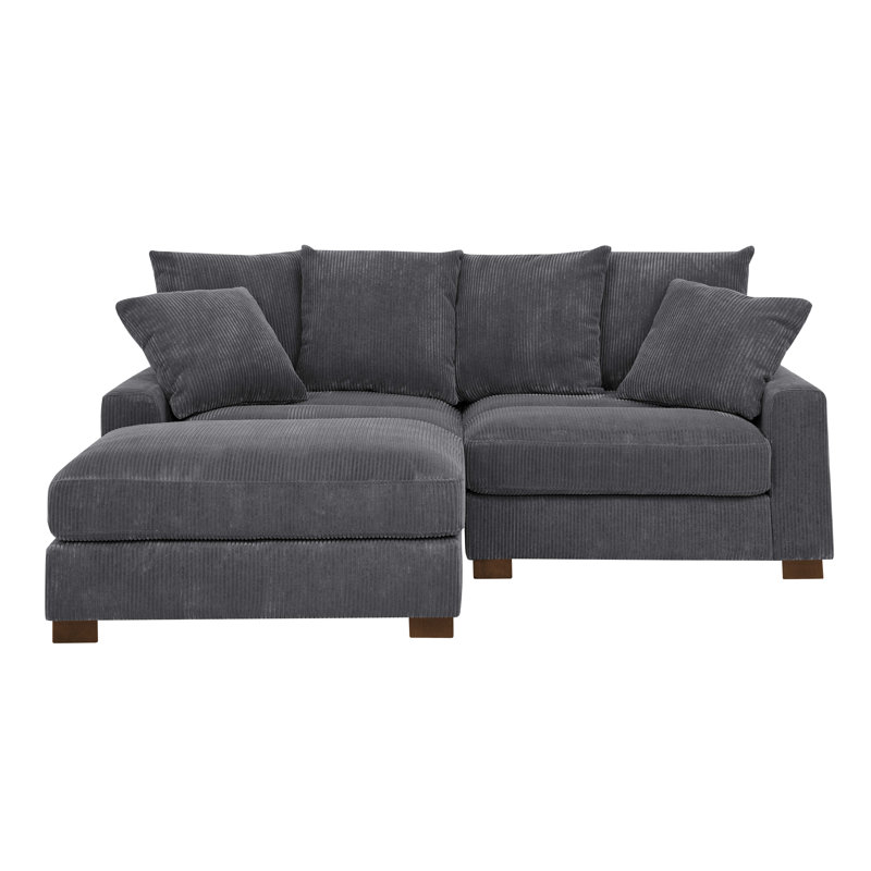 Canapé rembourré en velours côtelé avec pieds en bois massif, Gris, 3, H 34 po x l 86 po x P 67,5 po