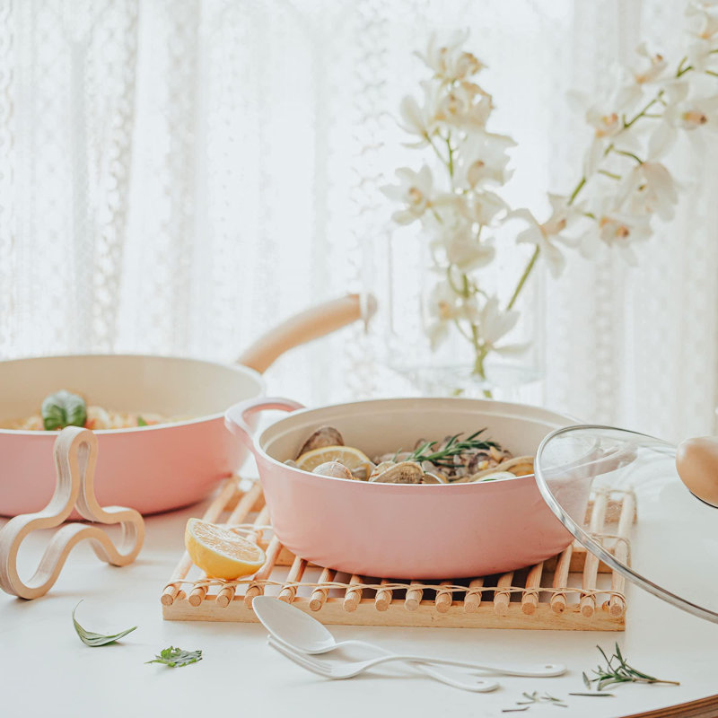 Pink Nonstick Aluminum 5-Piece Cookware Set with Glass Lids