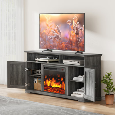 Aillie Fireplace TV Stand for 75" TVs with Electric Fireplace, Farmhouse TV Console & Entertainment Center