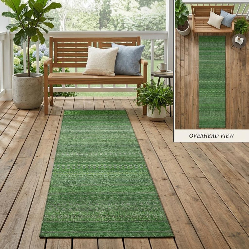 Tapis de couloir d'extérieur lavable rayé vert 2 pi x 8 pi