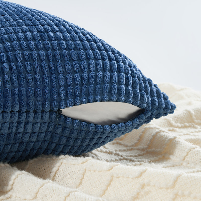 Housse de coussin carré en velours côtelé, Bleu très foncé, H 16 po x l 16 po