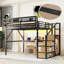 Lit mezzanine en métal avec bureau, lumière, station de charge USB et escalier, lit haut peu encombrant pour adolescents et enfants, noir-1283537167