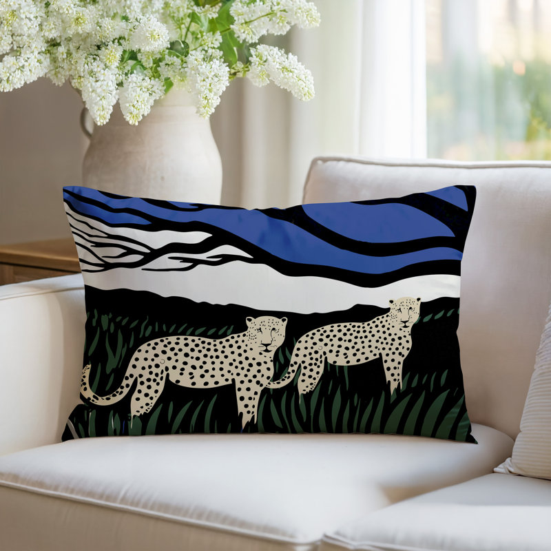 Oreiller rectangulaire réversible intérieur / extérieur Vold Leopard, Rectangle H 14 po x l 20 po, Marine