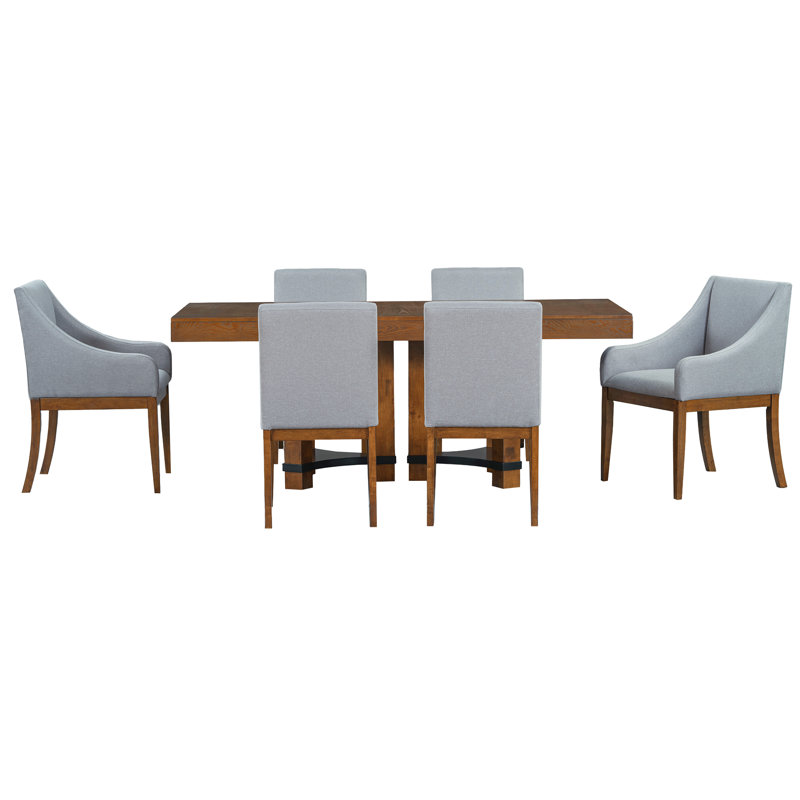Ensemble de table de salle à manger extensible 76,4 pouces Rustic 7 pièces avec rallonge amovible de 18 pouces, 2 fauteuils et 4 chaises sans accoudoirs