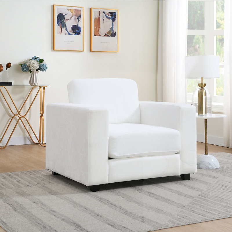 Chaise d'appoint rembourrée avec accoudoirs larges et housses lavables, Ivoire ivoire