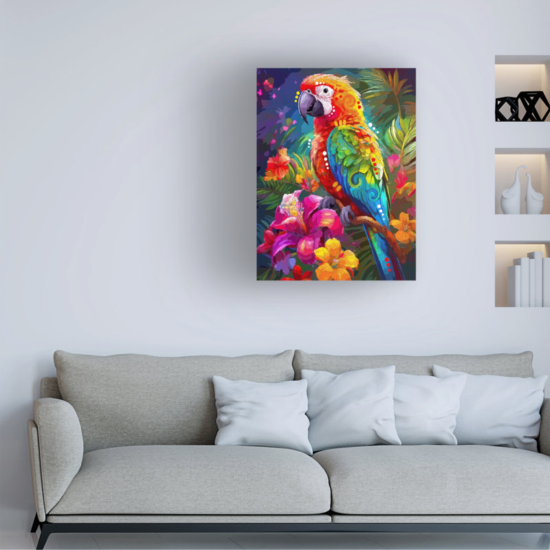 Art sur toile, perroquet tropical Dean Dean, H 14 po x l 19 po