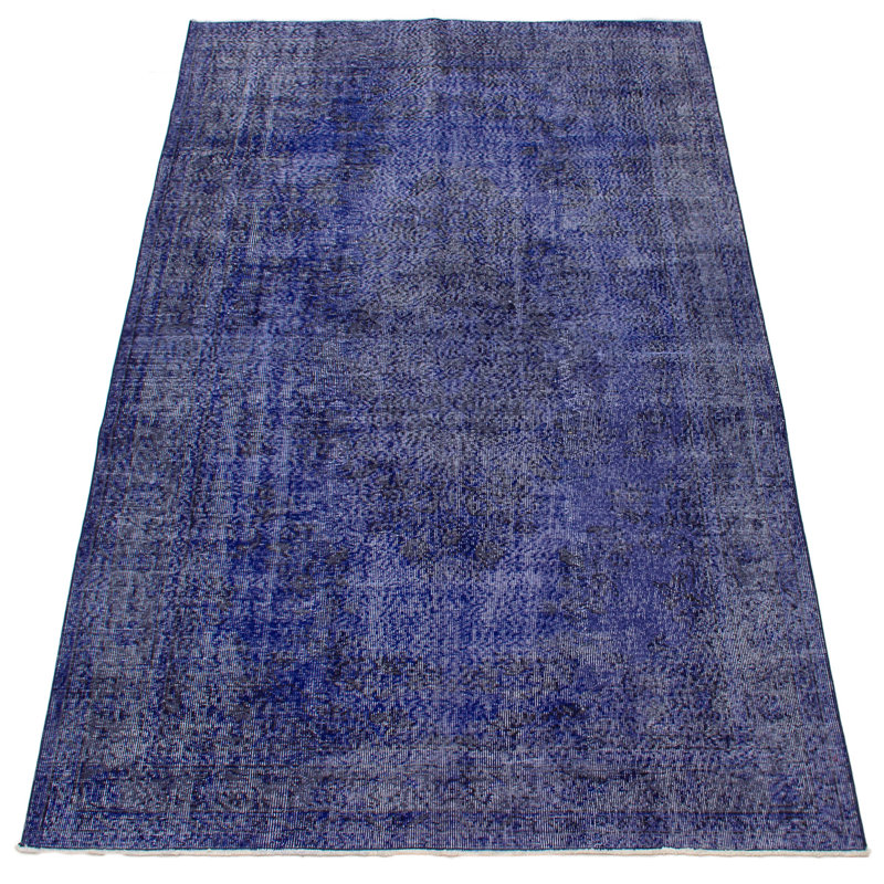 Tapis décoratif en laine bleu foncé 5 pi 5 po x 9 pi 3 po one-of-a-kind Boluwatife noué à la main