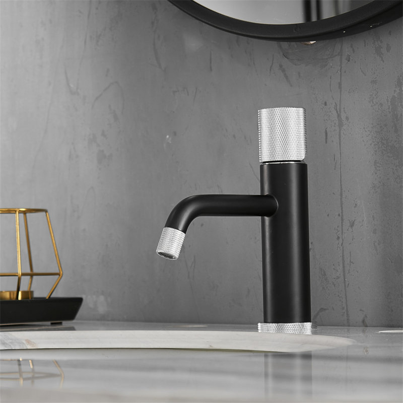 Faucet Brass Bathroom Basin Faucet Design Deck Mounted Water Mixer Tap, Black/Silver