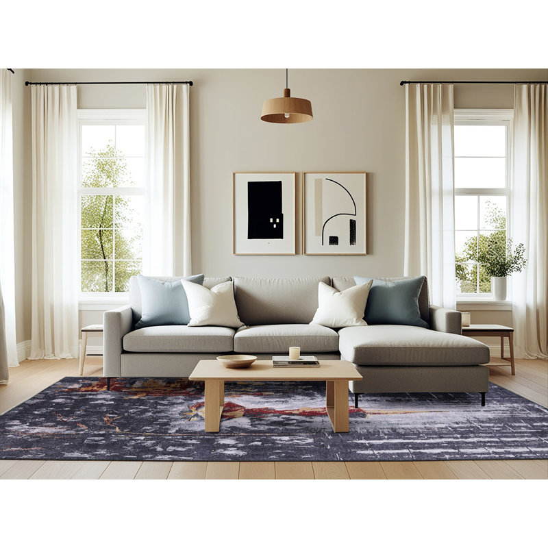 Tapis gris / rouge / jaune, Rectangle 6 pi x 9 pi