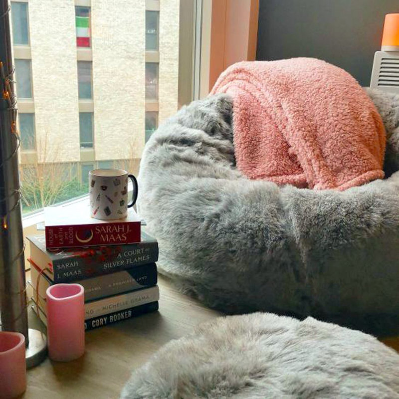 rucomfy Large Faux Fur Beanbag, Grey