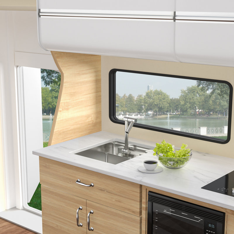 Workstation Kitchen Sink Undermount RV Sink Single Bowl Kitchen Bar Sink with Fold Faucet,Bottom Grid, Brushed Nickel