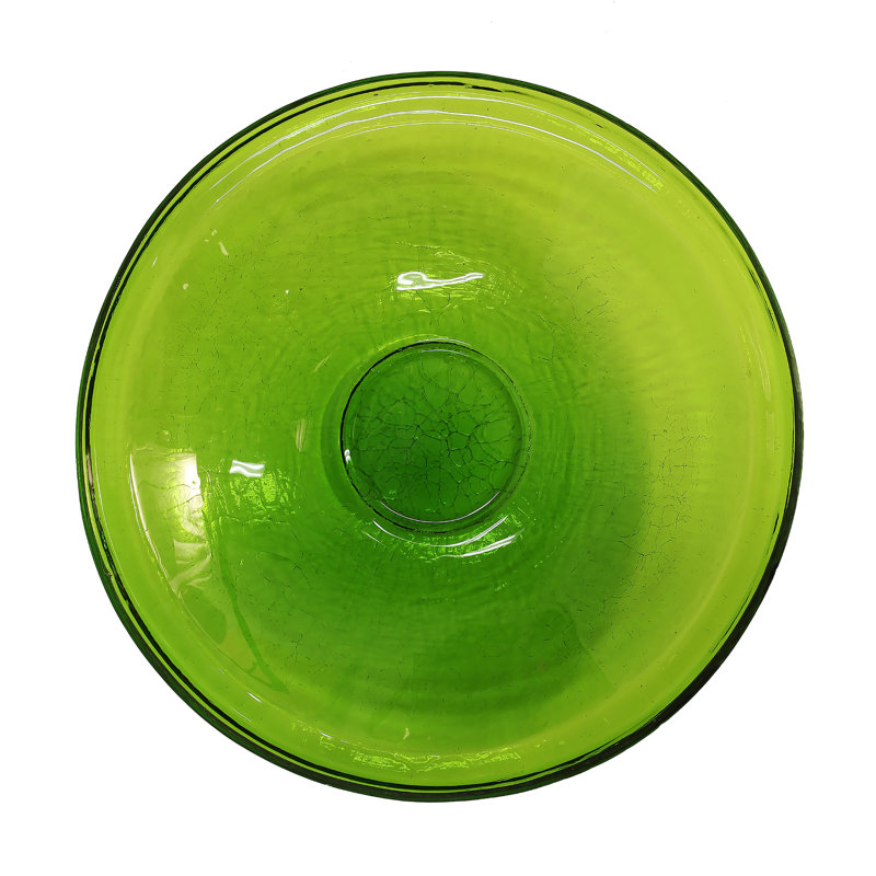 Fern Green Crackle Glass Birdbath with Wrought Iron Bracket