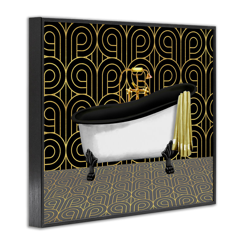 Estampe numérique pour salle de bain de style déco, design par Conrad Knutsen, H 11 po x l 14 po, Giclée encadrée noir minuit