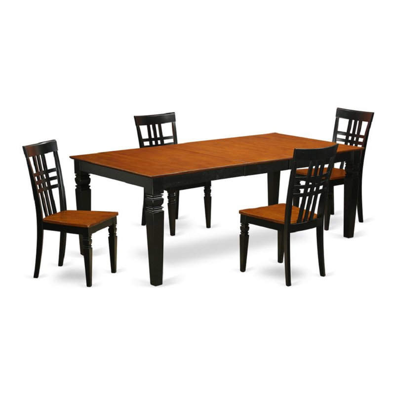 L'ensemble de mobilier de salle à manger 5 pièces comprend une table rectangulaire en bois avec feuille papillon et 4 chaises de cuisine, noir et cerise