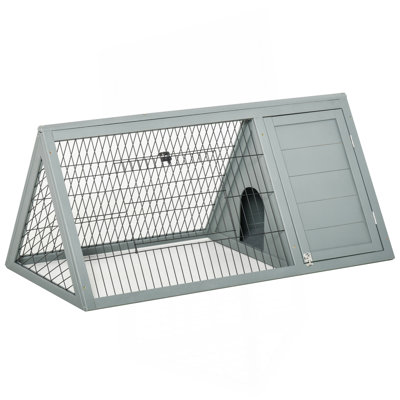 46" x 24" Wooden A-Frame Outdoor Rabbit Cage Small Animal Hutch with Outside Run & Ventilating Wire, Grey