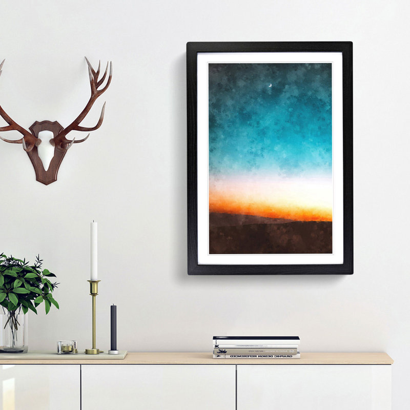 Moon & Stars Above Mashhad in Iran - Picture Frame Painting Print, 87cm H x 62cm W x 2cm D, Black Framed
