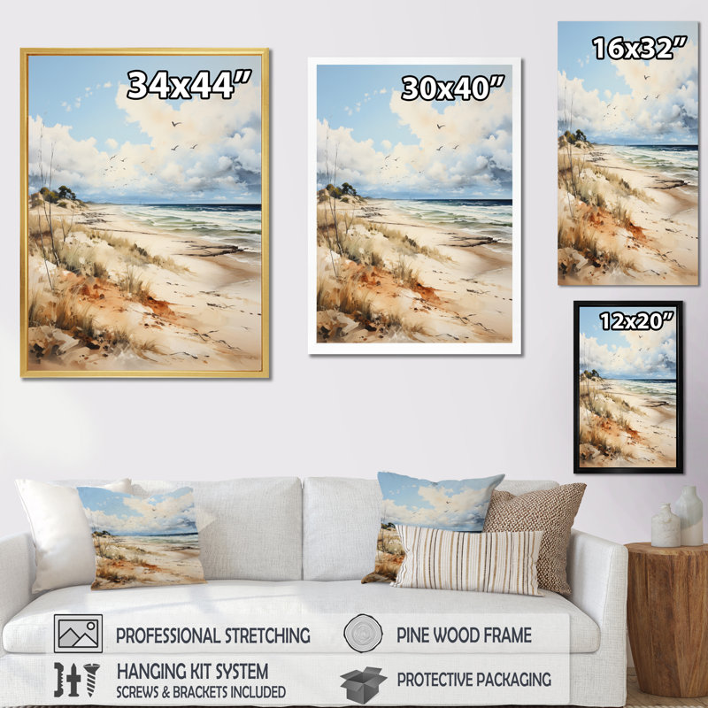 Beachside Whispers III - Nautique et plage, impressions sur toile, H 44 po x l 34 po x P 1,5 po, Cadre flottant doré