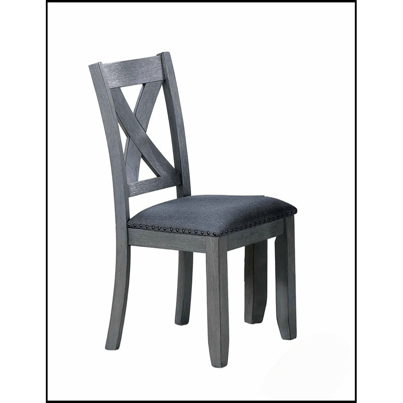 Ensemble de salle à manger 7 pièces à finition grise avec chaises à dossier en X rembourré et style moderne pour des salles à manger élégantes