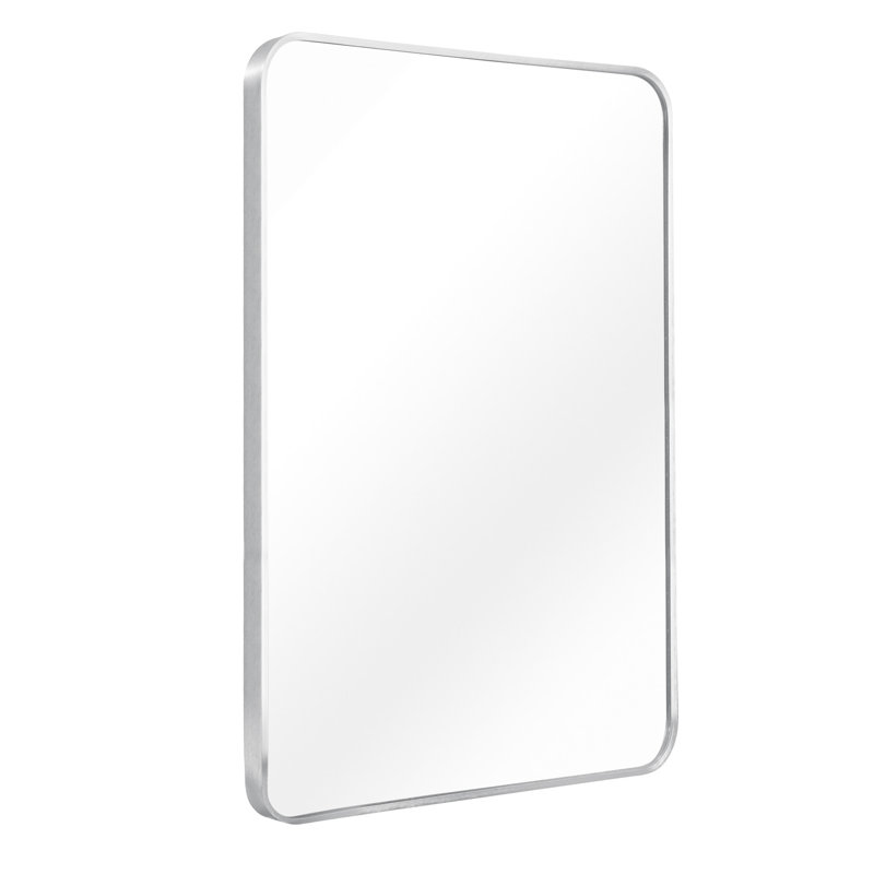 Miroir mural rectangulaire pour salle de bain - 22 x 30 pouces, finition argentée, miroir, protection incassable, crochets en aluminium renforcé, verre de 4 mm