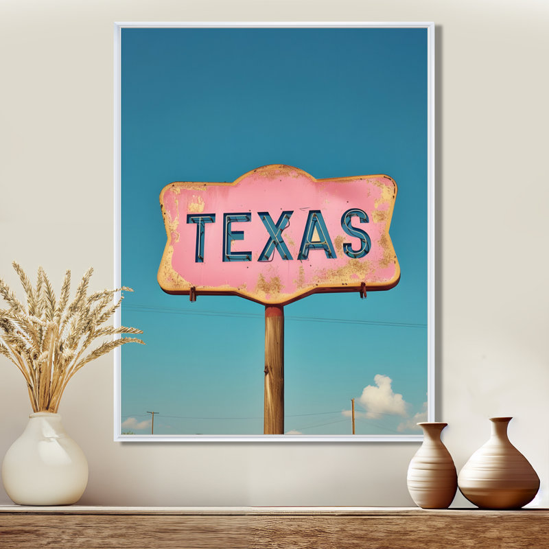 Panneau de signalisation Texas - décoration murale Texas, Toile encadrée flottée blanche, H 44 po x l 34 po x P 1,5 po