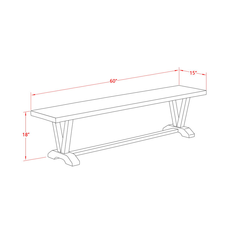 Banc de table de salle à manger moderne V-Style avec siège en bois massif, lin blanc, H 18 po x l 15 po x P 60 po