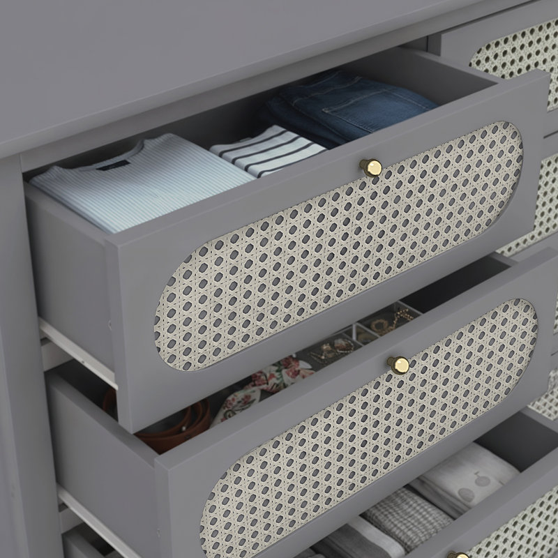 Arthen Rattan 6 Drawer Chest of Drawer, Grey
