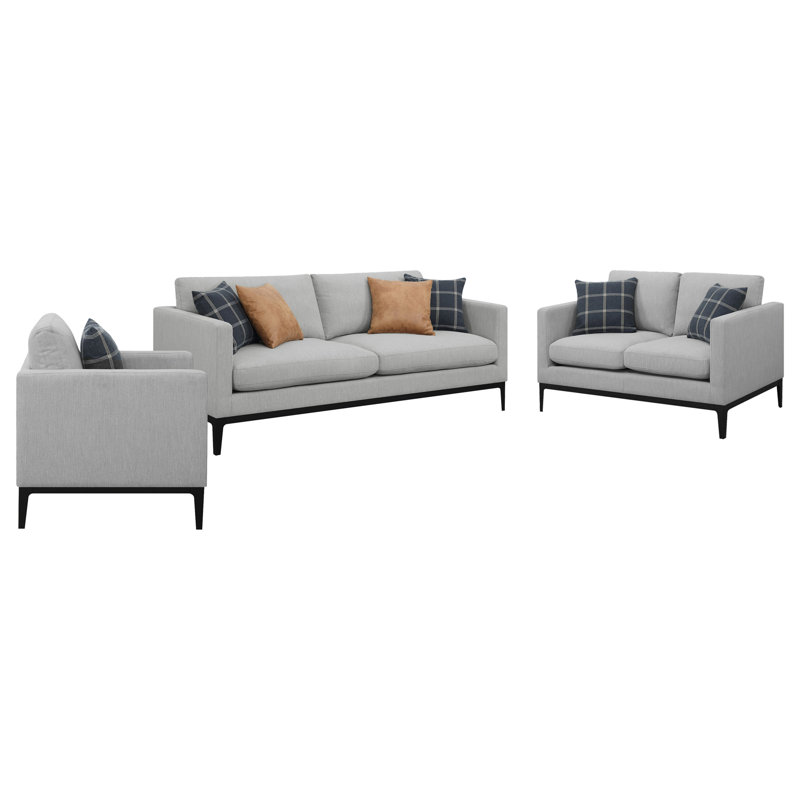 Ensemble de canapé rembourré 3 pièces Jared gris clair, 3 Pieces: Sofa, Chair, Loveseat